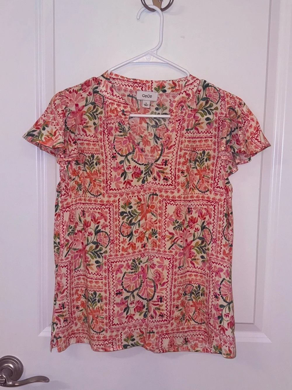 Cecce Pink Floral Strapless Peplum Top XS Cottagecore - Picture 2 of 8